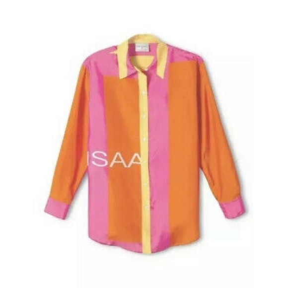 Isaac Mizrahi for Target Colorblock Silk Button Up Long Sleeves Shirt - Picture 2 of 5